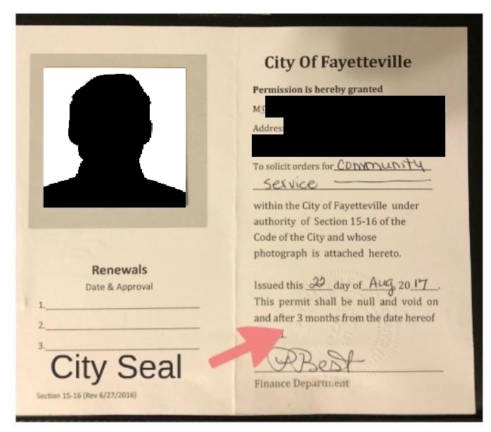 A city seal is shown with the name of the person.